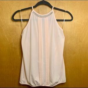 EXPRESS PINK HALTER TANK W RHINESTONES & PEARLS XS